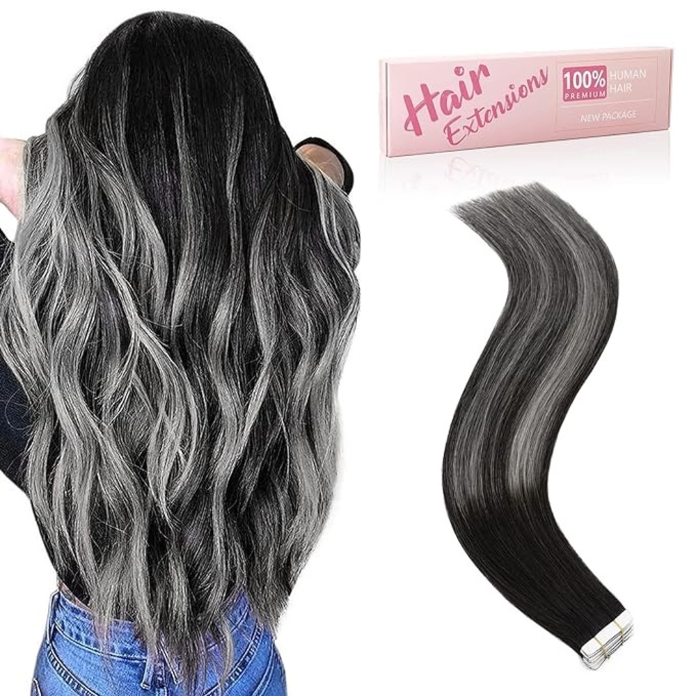 Human hair gray black balayage hair extensions